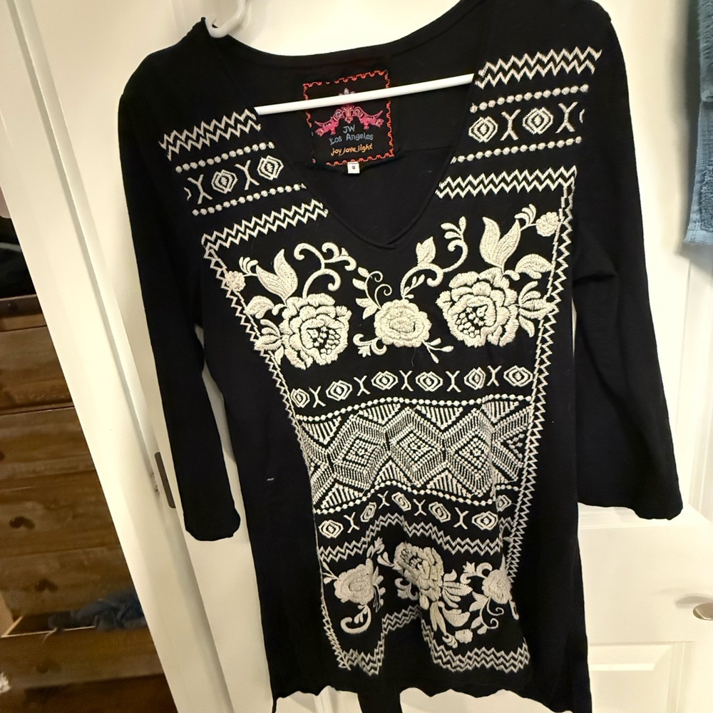 Johnny was Black and White Embroidered Women's Top